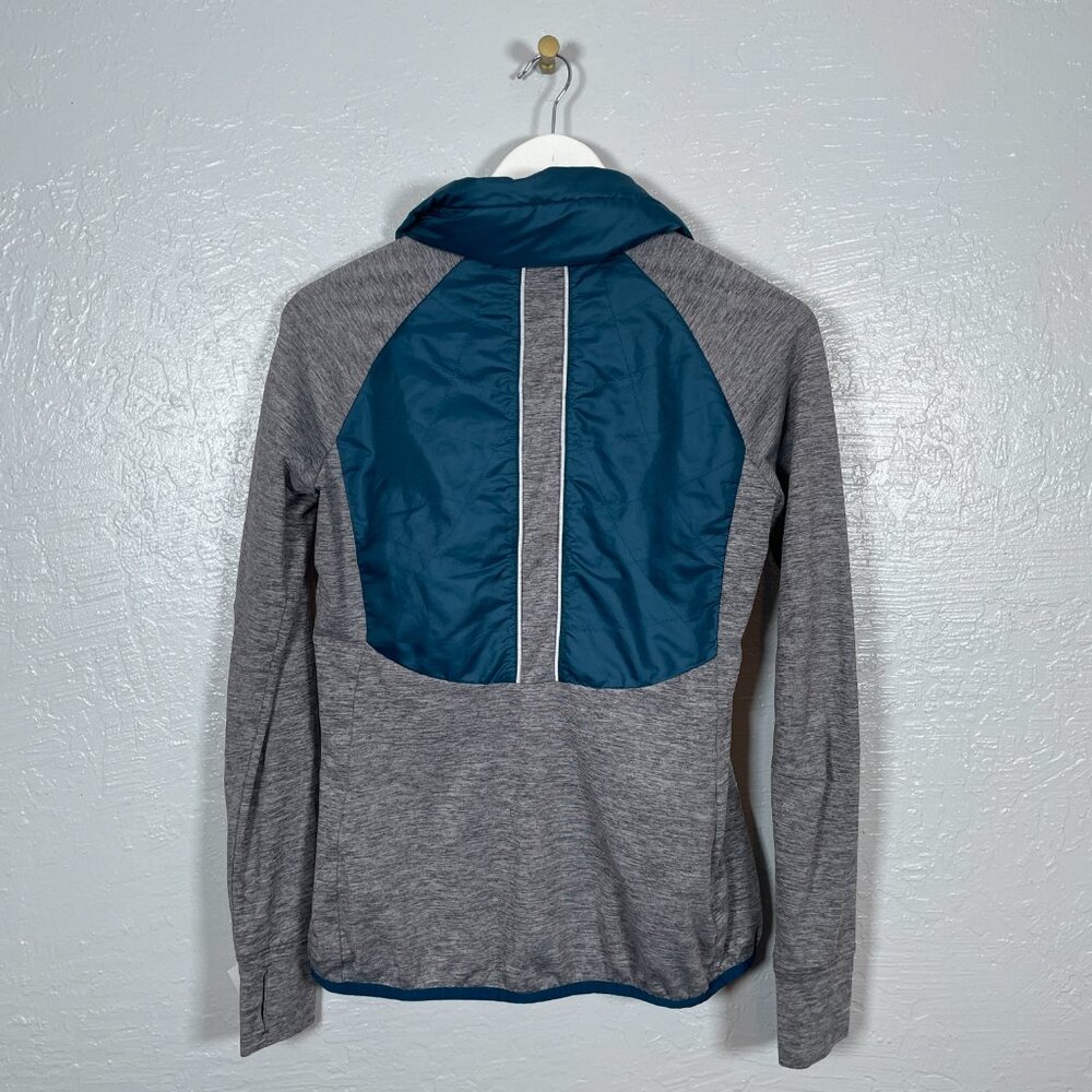 Title Nine Women S Gray Blue Willpower Running Jacket Full Zip Hooded Quilted - Picture 5 of 11